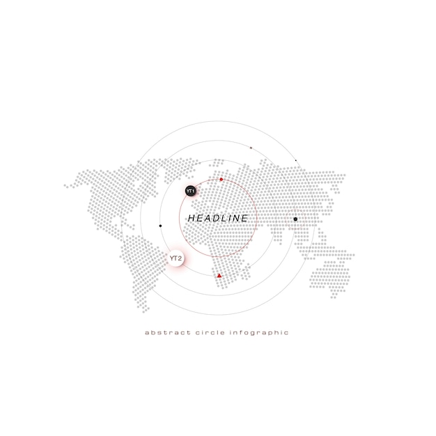 Vector wold map with circles, dots, headline