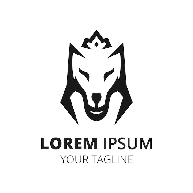 Wolf crown line logo design minimalist vector