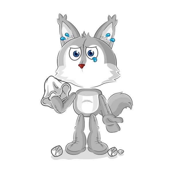 Wolf cry with a tissue cartoon mascot vector