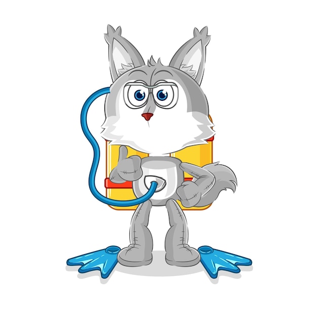 Wolf diver cartoon cartoon mascot vector