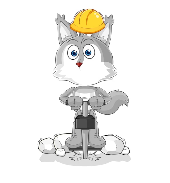 Wolf drill the ground cartoon character vector