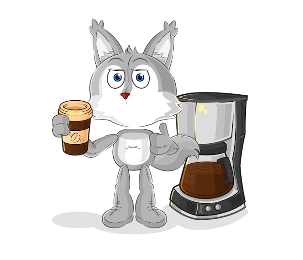 Wolf drinking coffee illustration character vector