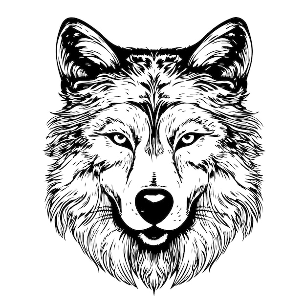 Wolf face sketch hand drawn in doodle style illustration