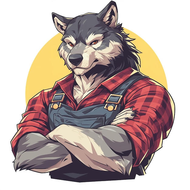 A wolf farmer cartoon style