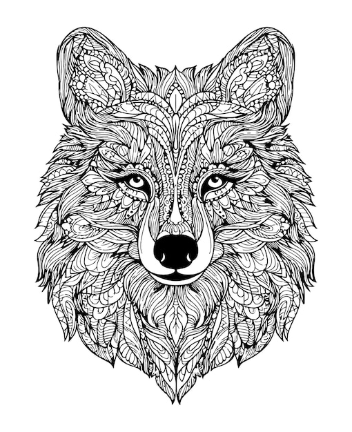 Wolf Hand drawn doodle vector illustration Hand drawn vector coloring page of wildlife wolf Colori