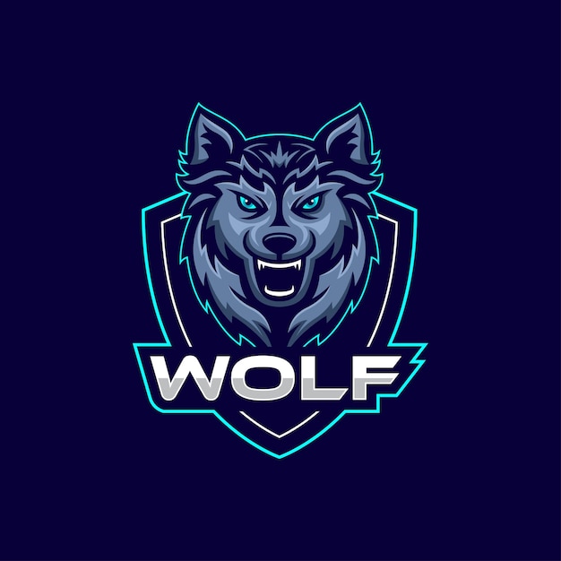 wolf head esport gaming mascot shield logo