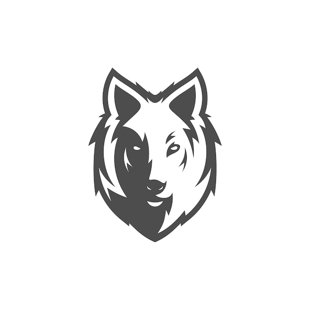 Wolf head illustration Logo Design Wolf mascot vector art Frontal symmetric image of wolf looking dangerous