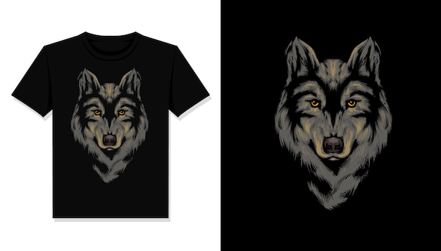 wolf head illustration t shirt 