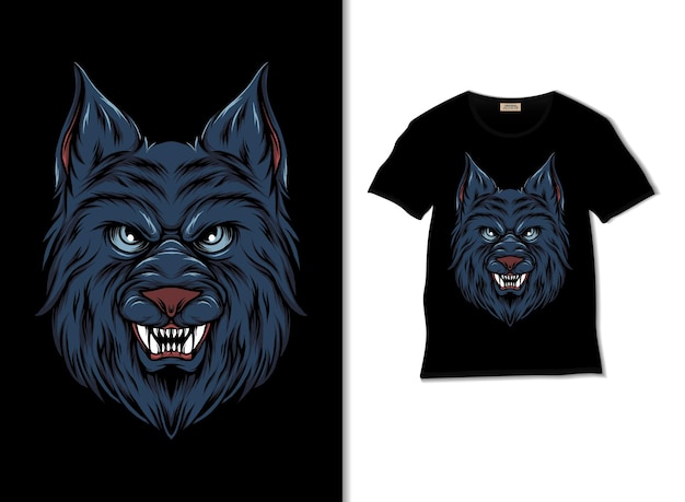 Wolf head illustration with t shirt design