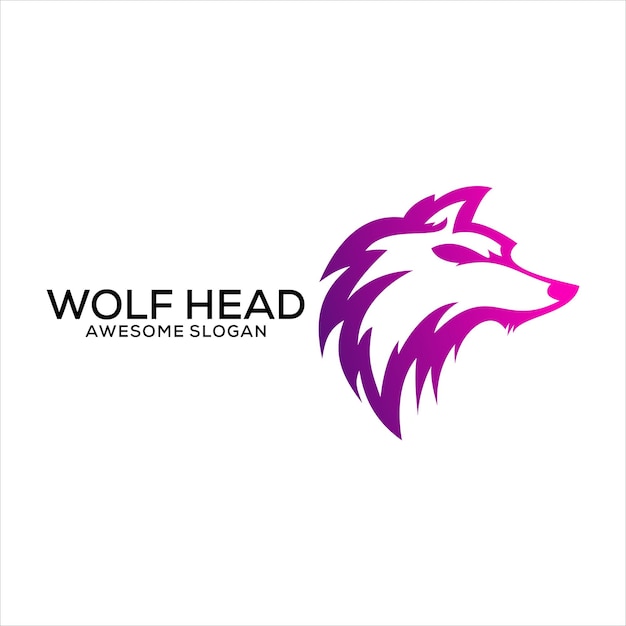 wolf head logo design gradient line art