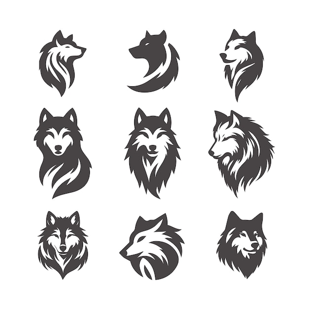 Vector wolf head silhouette wild animal illustration design vector collection