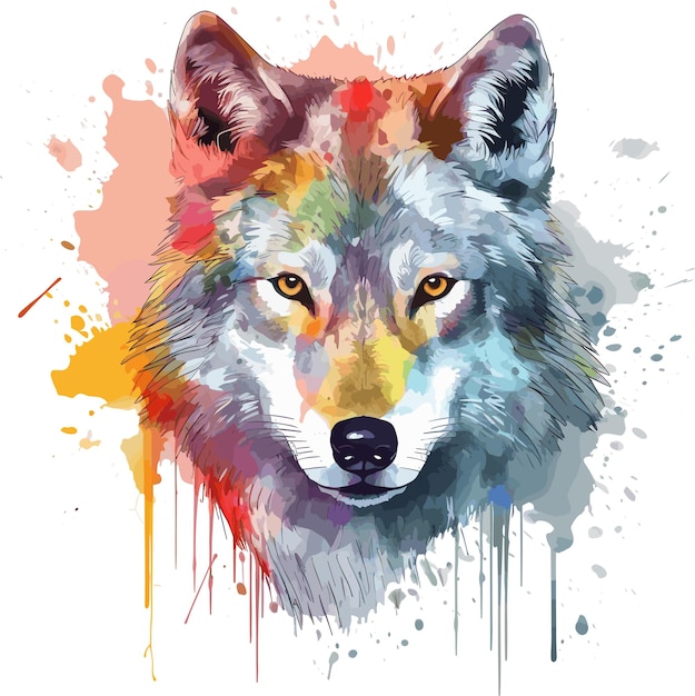 wolf head watercolor for print