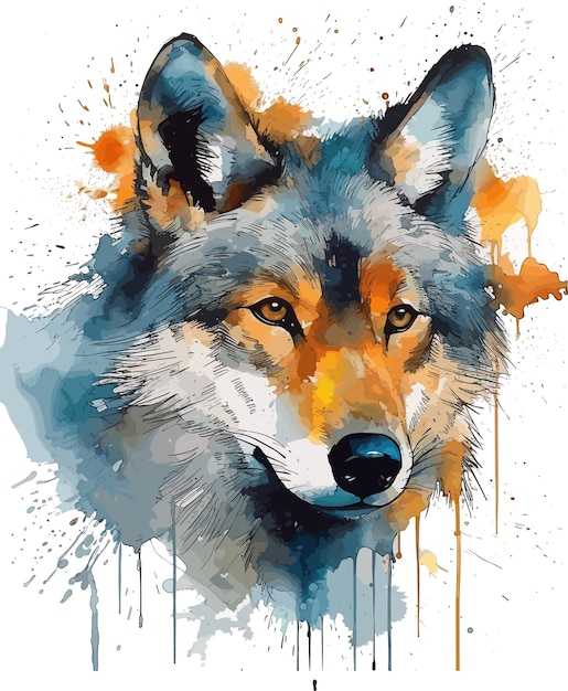 wolf head watercolor for print