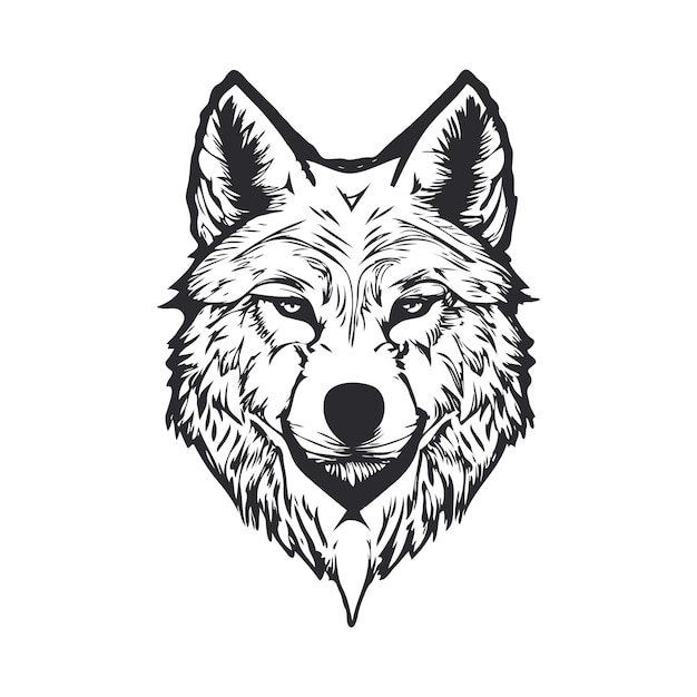 A wolf head with a black and white tattoostyle illustration