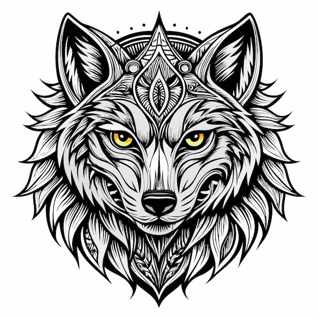 Wolf head with ornate details