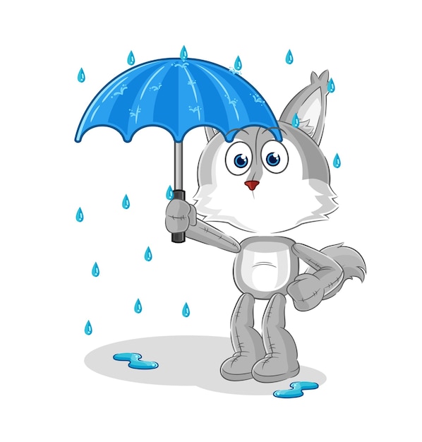 Wolf holding an umbrella illustration character vector