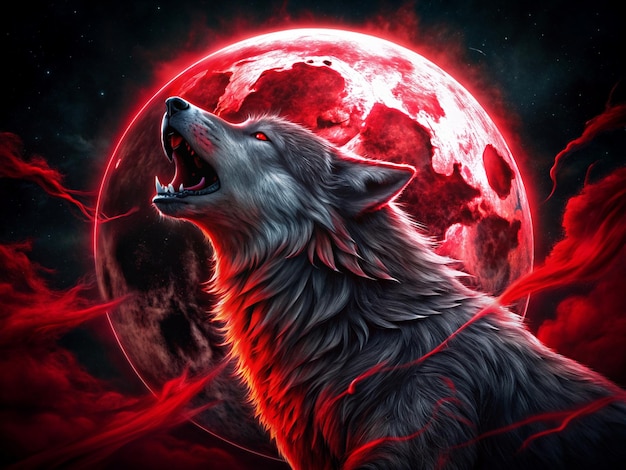 Vector wolf howling at the blood moon