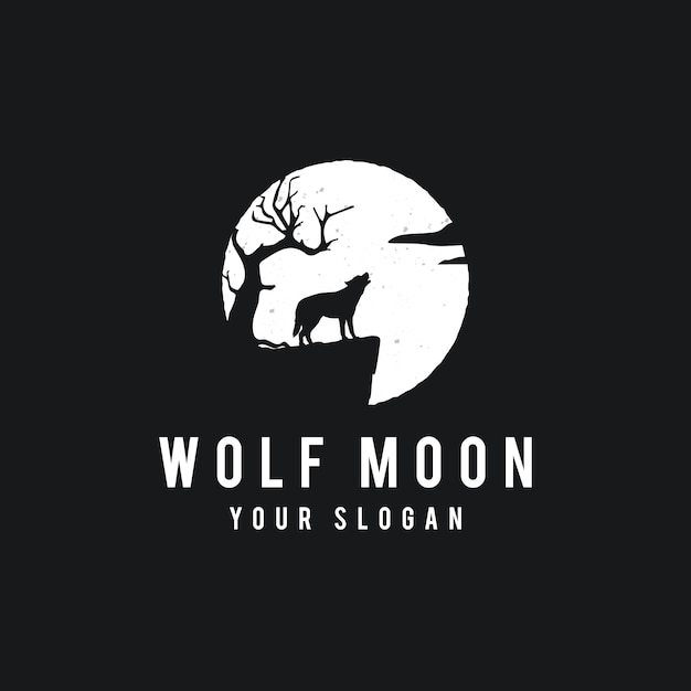 Wolf howling on the moon background in grunge style