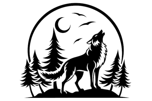 a wolf howling at the moon with the moon in the background