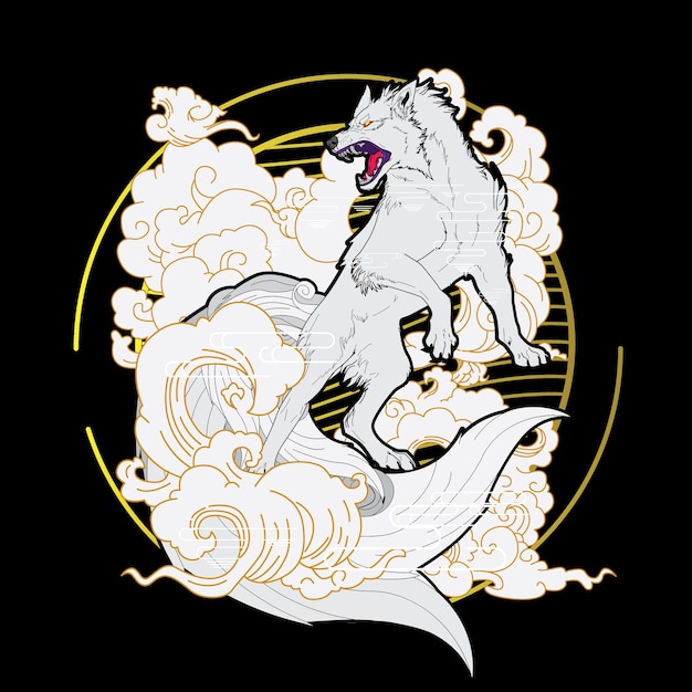 wolf illustration with japanese style for kaijune event