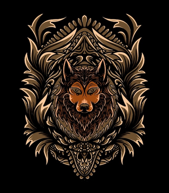 Wolf illustration with ornament