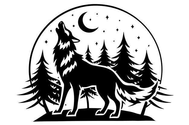 a wolf is standing in the forest with the moon in the background