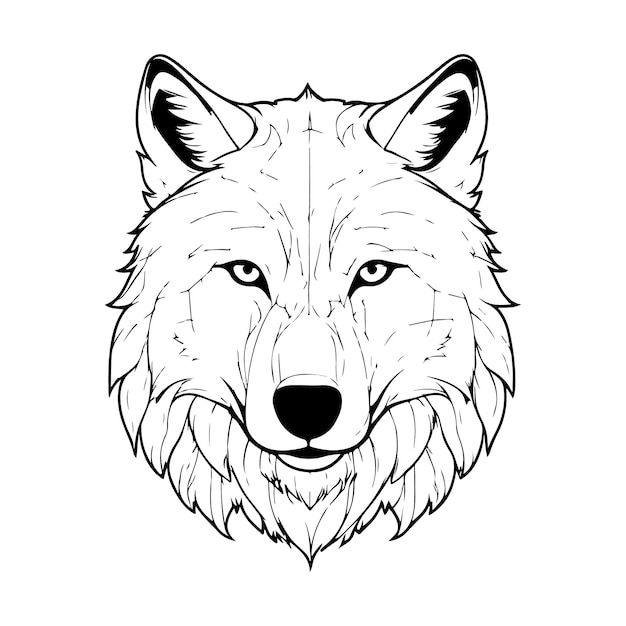 Vector wolf line art vector silhouette with white background