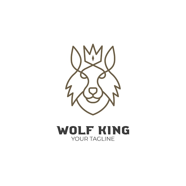 Wolf line art with king crown logo