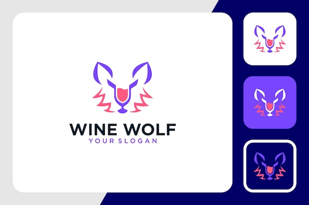 wolf logo design with wine and glass