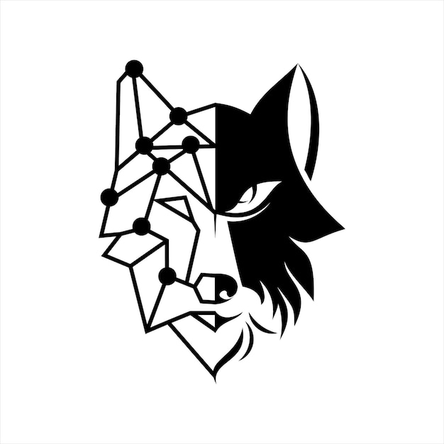 wolf logo half bold and line vector animal illustration