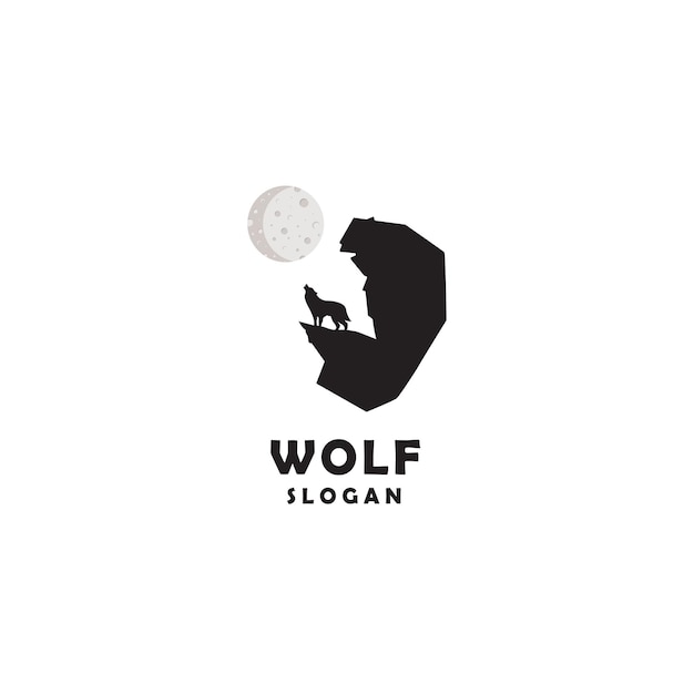 Wolf logo icon design template under the moon luxury premium vector