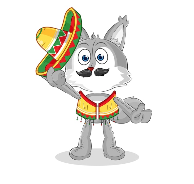 Wolf Mexican culture and flag cartoon mascot vector