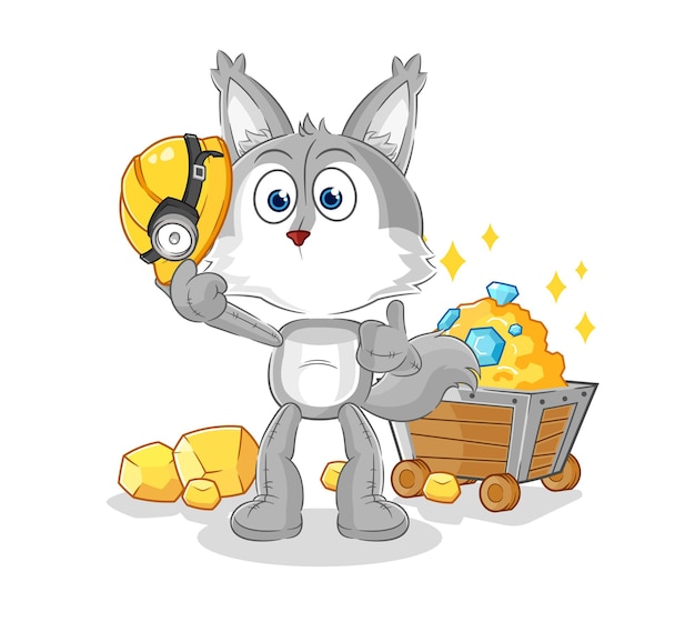 Wolf miner with gold character cartoon mascot vector