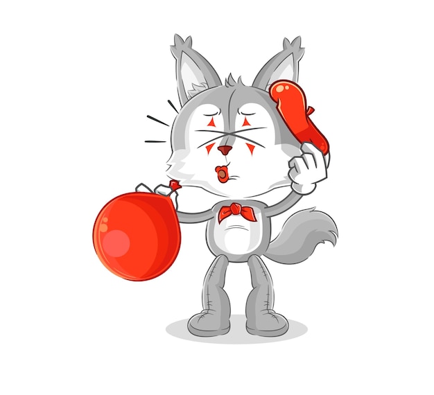 Wolf pantomime blowing balloon cartoon mascot vector