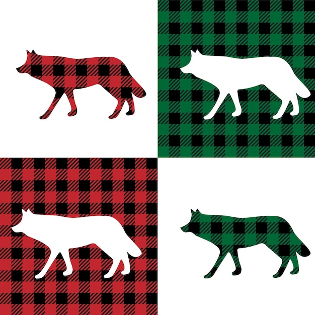 Wolf pattern at Buffalo Plaid Festive background for design and print