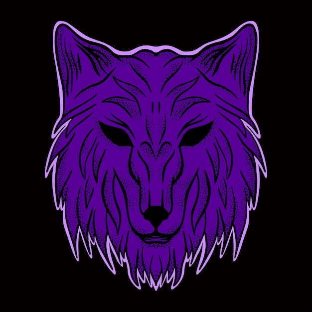 Wolf purple art Illustration hand drawn style premium vector for tattoo, sticker, logo etc