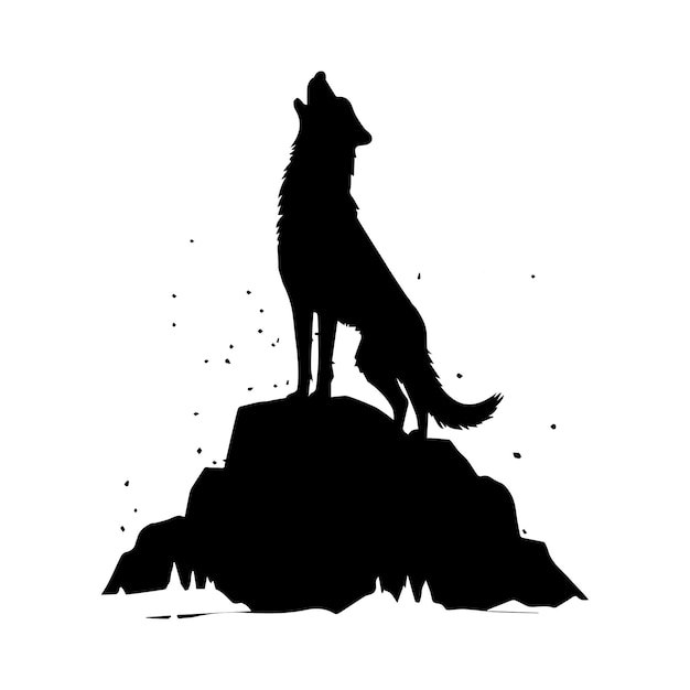 Vector a wolf on a rock silhouette