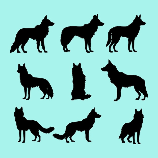 Wolf set black silhouette Clip art vector