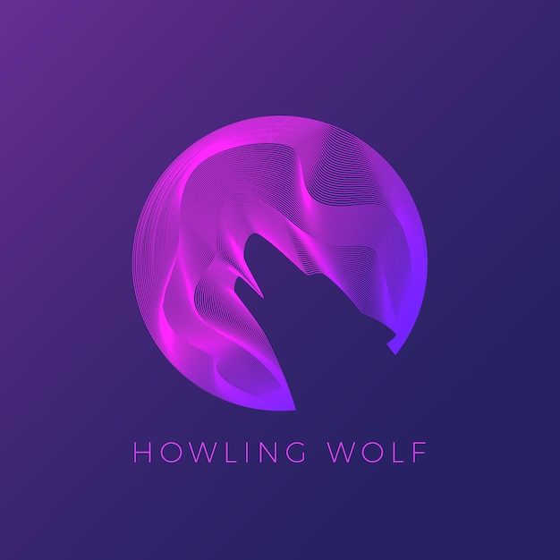 Vector wolf silhouette howling on the moon abstract modern logo template vector sign or line illustration