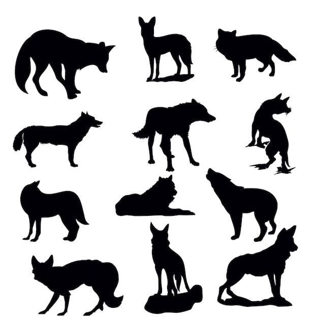 Wolf silhouette set