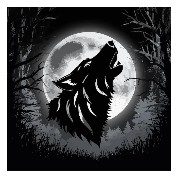 Vector wolf silhouette vector illustration on a white background