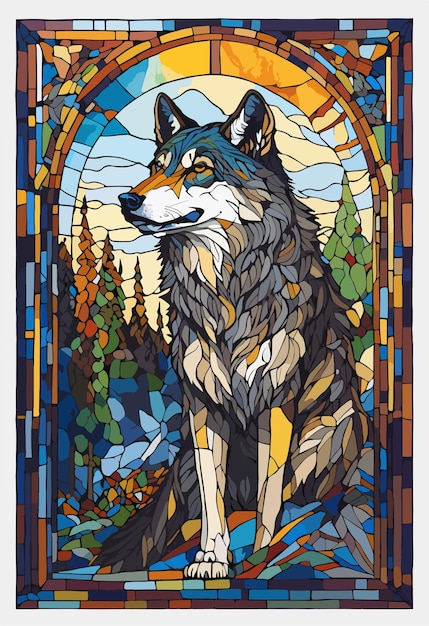 wolf stained glass illustration