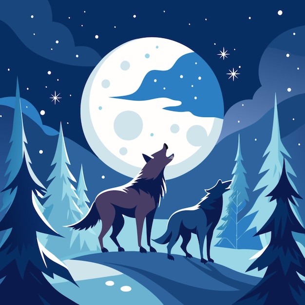 Vector a wolf and two wolves are standing in the woods