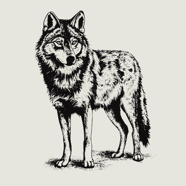 Wolf vector drawing Isolated hand drawn engraved style illustration