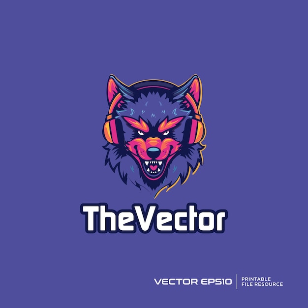 Vector wolf wearing headphone mascot vector logo character cartoon illustration eps10