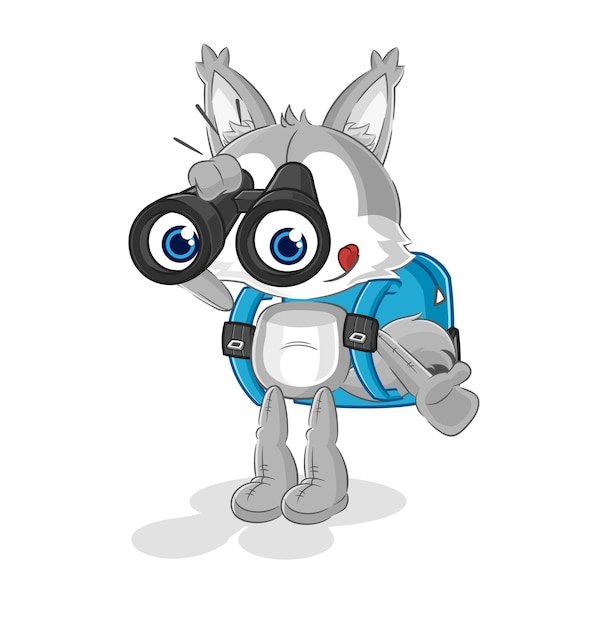 Wolf with binoculars character cartoon mascot vector