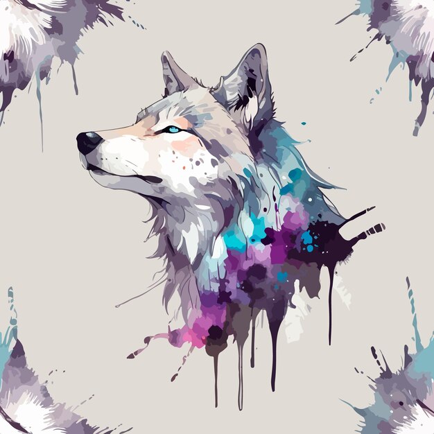 Vector a wolf with a blue and purple pattern