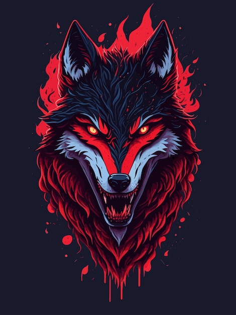 A wolf with a red face and glowing eyes.