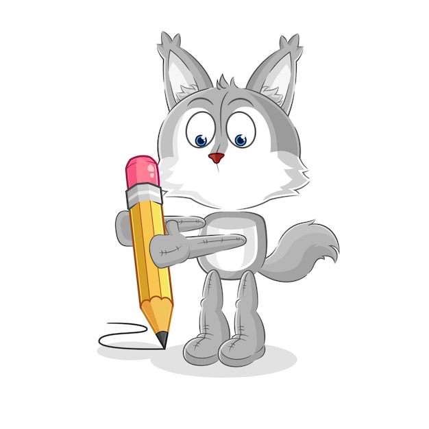 Wolf write with pencil cartoon mascot vector