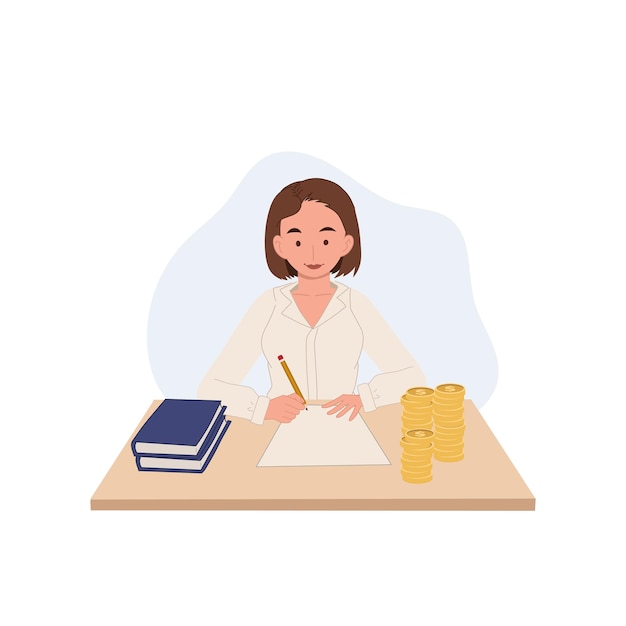 Woman accountant calculating invoice Vector illustration